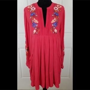New Free People Boho Red Embroidered Dress Large